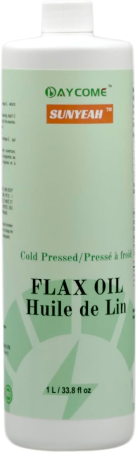 SUNYEAH Canadian Flaxseed Oil - 1 L / 33.8 OZ, 100% Pure, Cold presss, Unrefined, Non-GMO-Saskatchewan Harvest - Essential Fatty Acids for Wellness- 8 g Omega3 per Serving