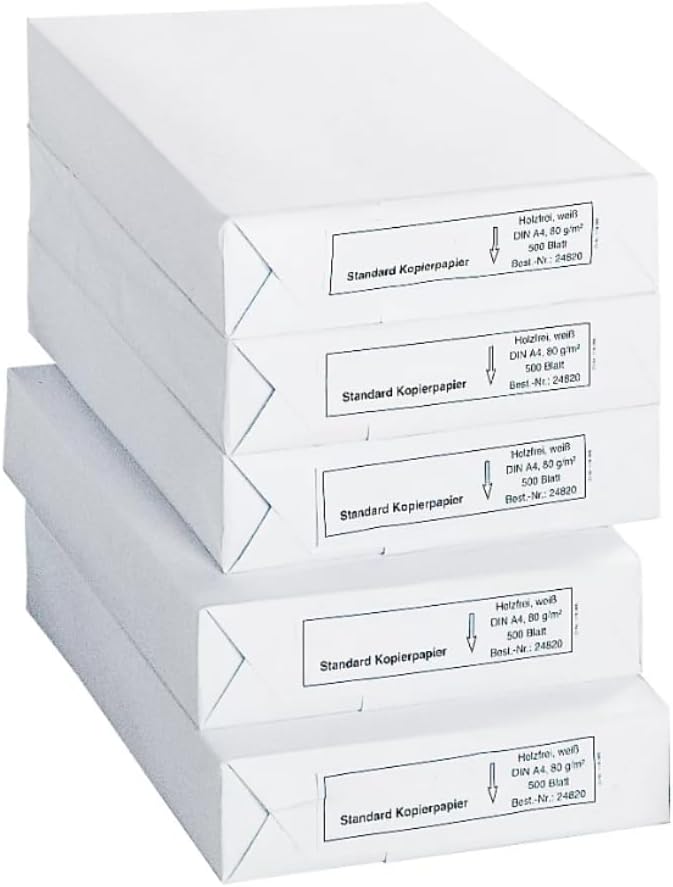 Schäfer Shop Copy Paper A4, 80 g/m² Printer Paper, Laser, Inkjet, Fax Paper, 2500 Sheets, 5 Packs of 500 Sheets, White