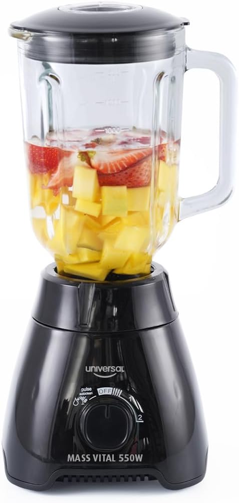 Universal 550W Mass Vital Blender - Glass Jar 57 Oz / 1.8 Quart / 1.7 Liter - 7-cup, 2 Speed + Pulse Function and 4 Stainless Steel Blade with Chrome Steel Technology