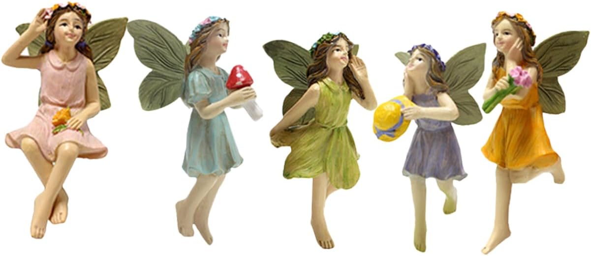 Yardwe 5pcs Flower Fairy Pendant Ornaments Garden Dollhouse Outdoor Decoration Pot Small Wedding Fairies Miniature Flowers Home Accessories Fairy Statue Model Resin