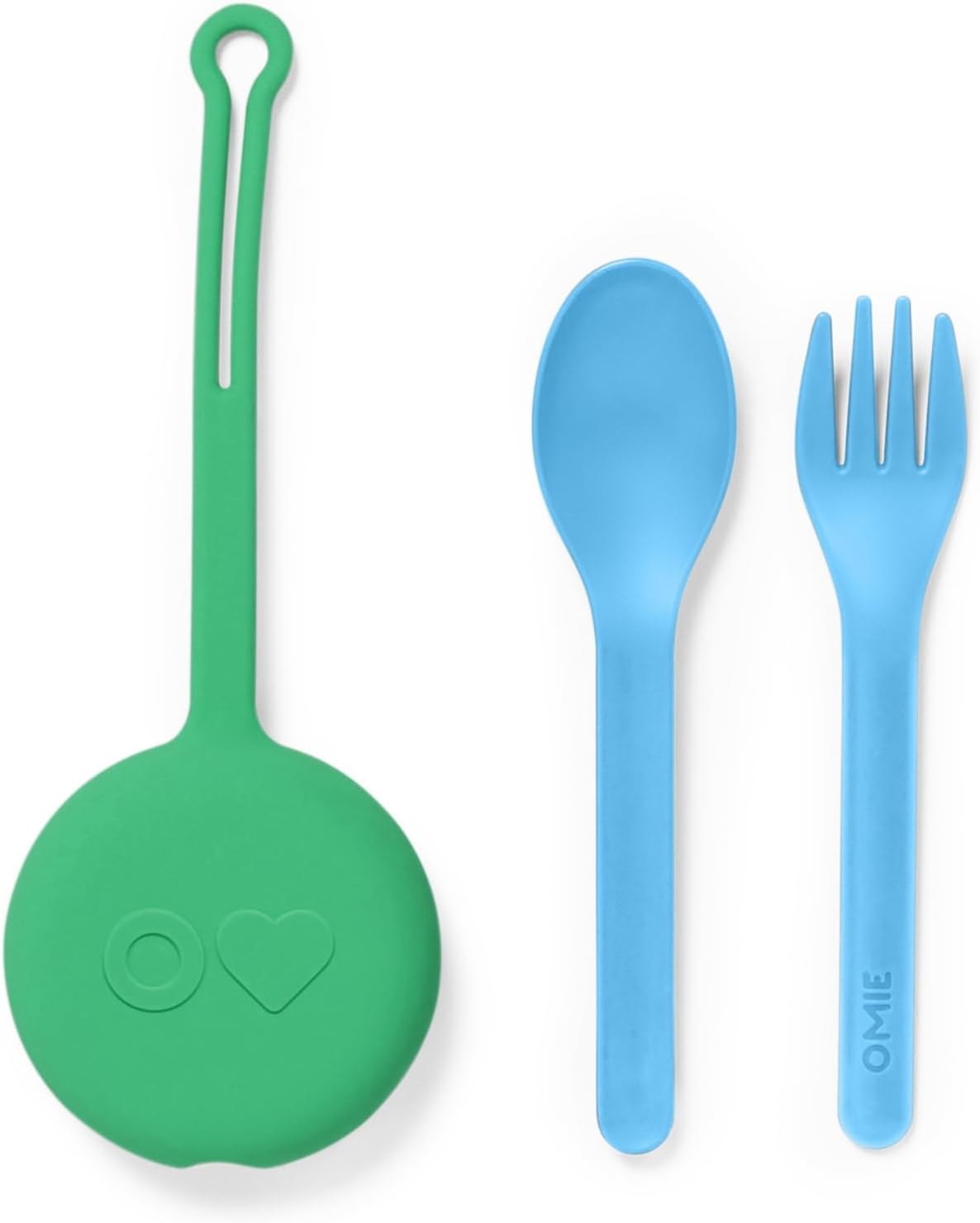 OmieBox Kids Utensils Set with Case - 2 Piece Plastic, Reusable Fork and Spoon Silverware with Pod for Kids, Travel, Lunch Boxes - (Mint Green)