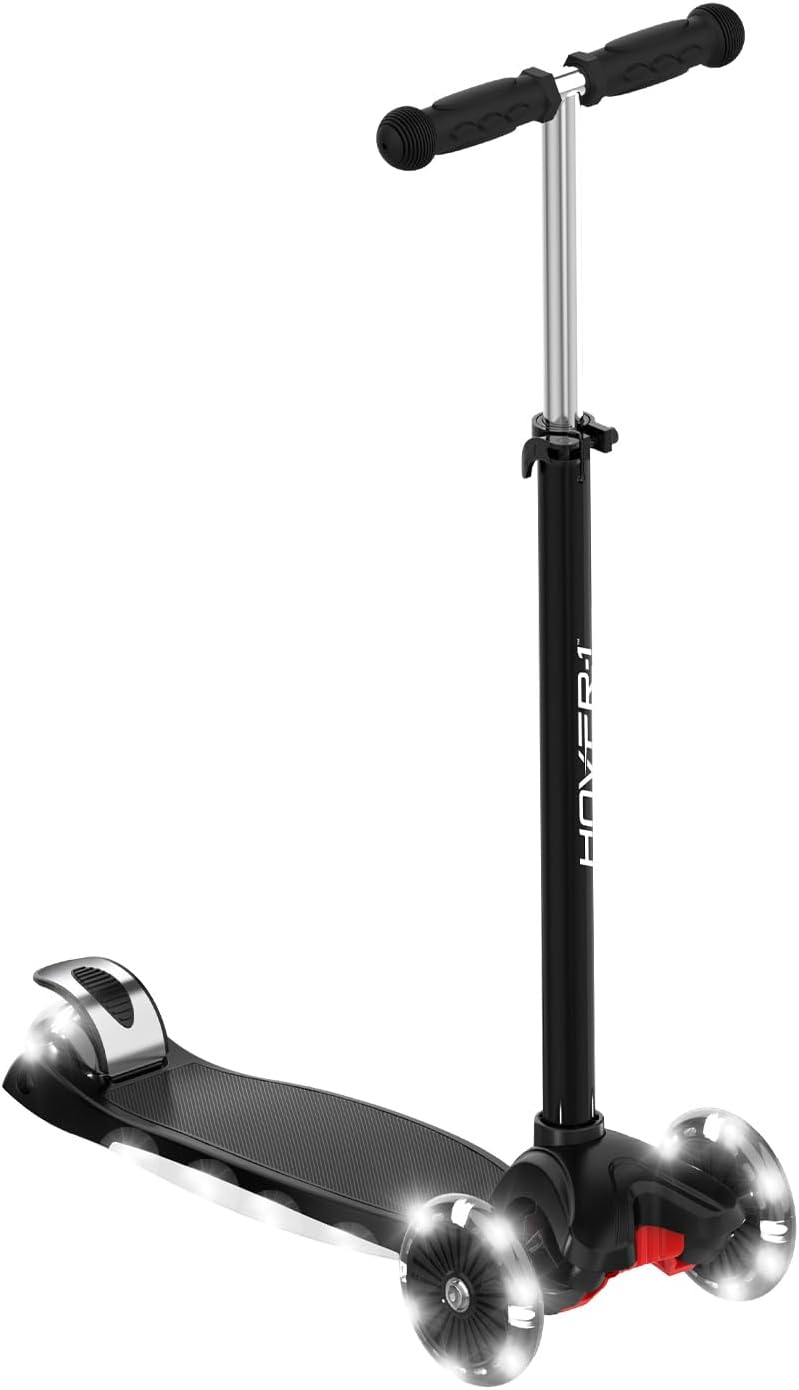 Hover-1 Scout Folding Kick Scooter for Kids with Multicolor Wheel Lights, 4.8” Front Wheels, Rear Foot Brake, and 110 LB Weight Capacity