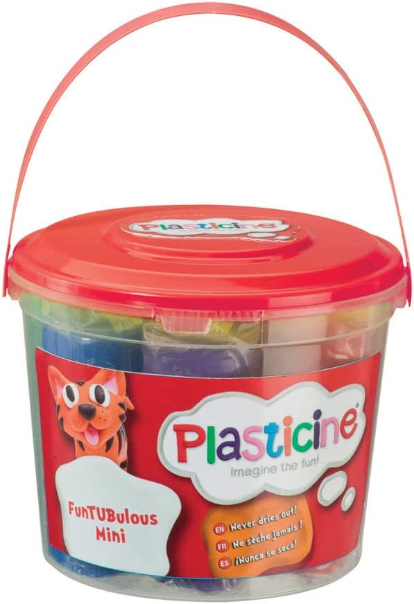 Plasticine FunTubulous Mini, Original Modelling Clay, Soft and Non-Hardening, Includes 7 Mini Bumper Sticks of Plasticine in Plastic Bucket with Carry Handle, Suitable for Ages 3+