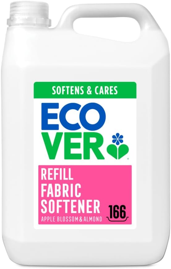 Ecover Fabric Softener Refill, Fabric Conditioner to Soften Your Clothes, Fresh Apple Blossom & Almond Scent 1 x 166 Washes, 1 x 5L