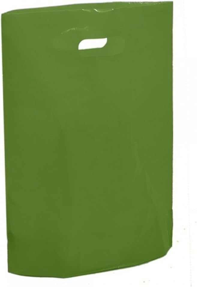 50 Harrods Green Plastic Carrier Bags - 15" x 18" x 3" Large Coloured Bag - Reusable Retail Market Traders Fashion Colored Carriers