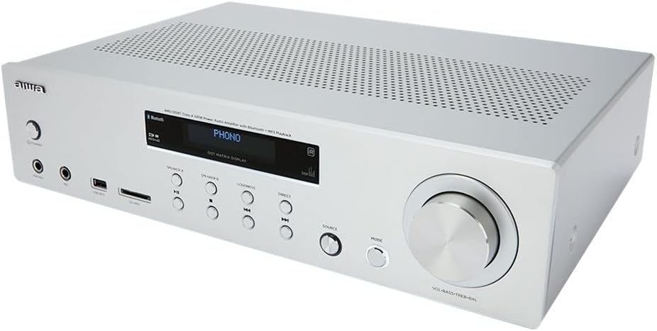 Aiwa AMU-120BT/SL: Amplifier, AV receiver, with Bluetooth 5.0, 120W, USB port, SD card reader. Colour: Silver