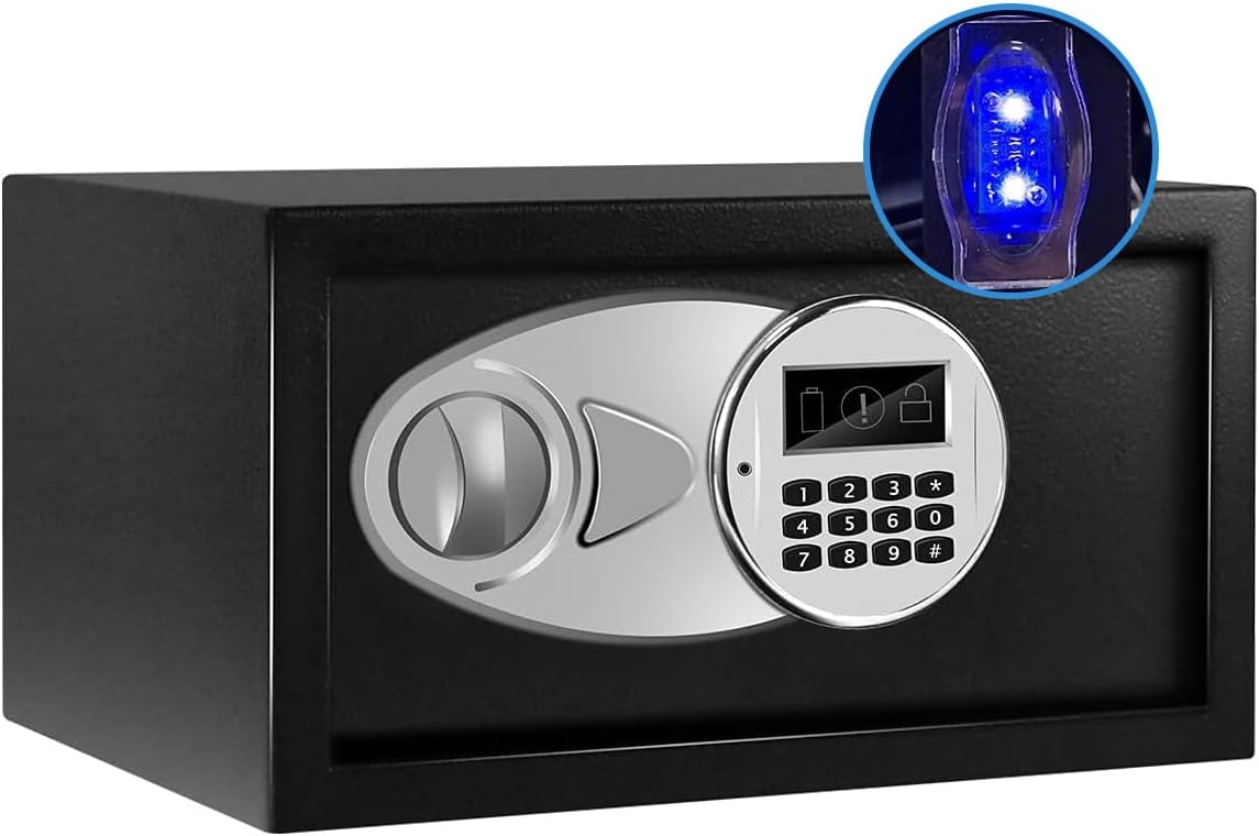 Sdstone Safe Box with Sensor Light,Hidden Safe Box with Key & Digital Lock for Home and Company. Electronic Security Safe Box Wall or Cabinet Fixed Design, 0.4 Cubic Feet