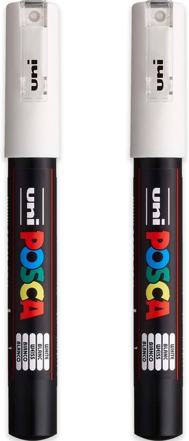 Posca PC-1M Paint Marker Art Pens - 0.7mm Nib - White Ink - Pack of 2