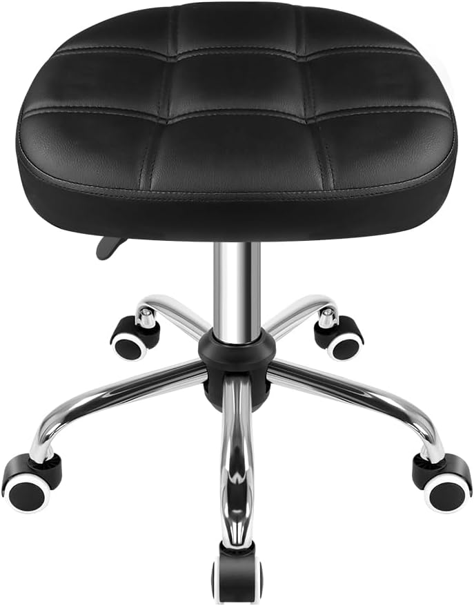 FURWOO Oval Rolling Stool Height Adjustable Massage Chair on Wheels for Spa Salon Black