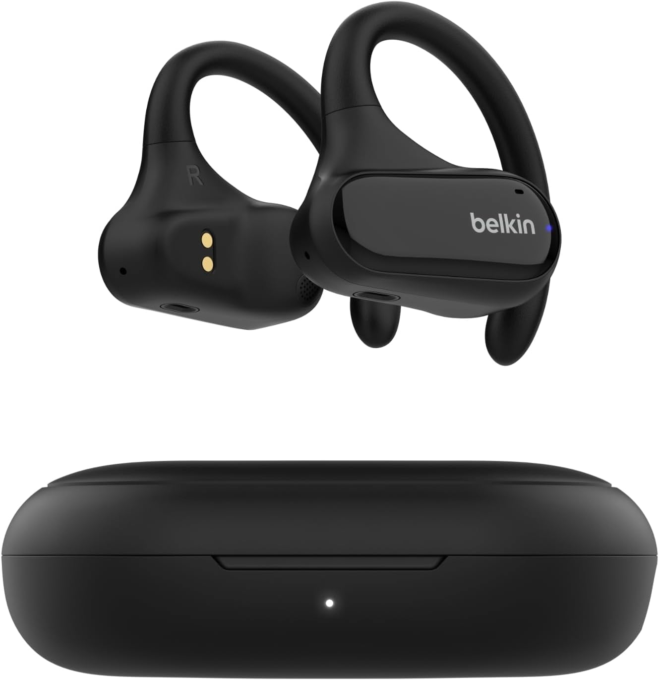 Belkin SoundForm ClearFit Open-Ear Headphones, lightweight wireless earphones with ENC, Bluetooth earbuds with ear hooks, clear calls, 26H playtime, IPX5 running and gym headphones for sports - Black