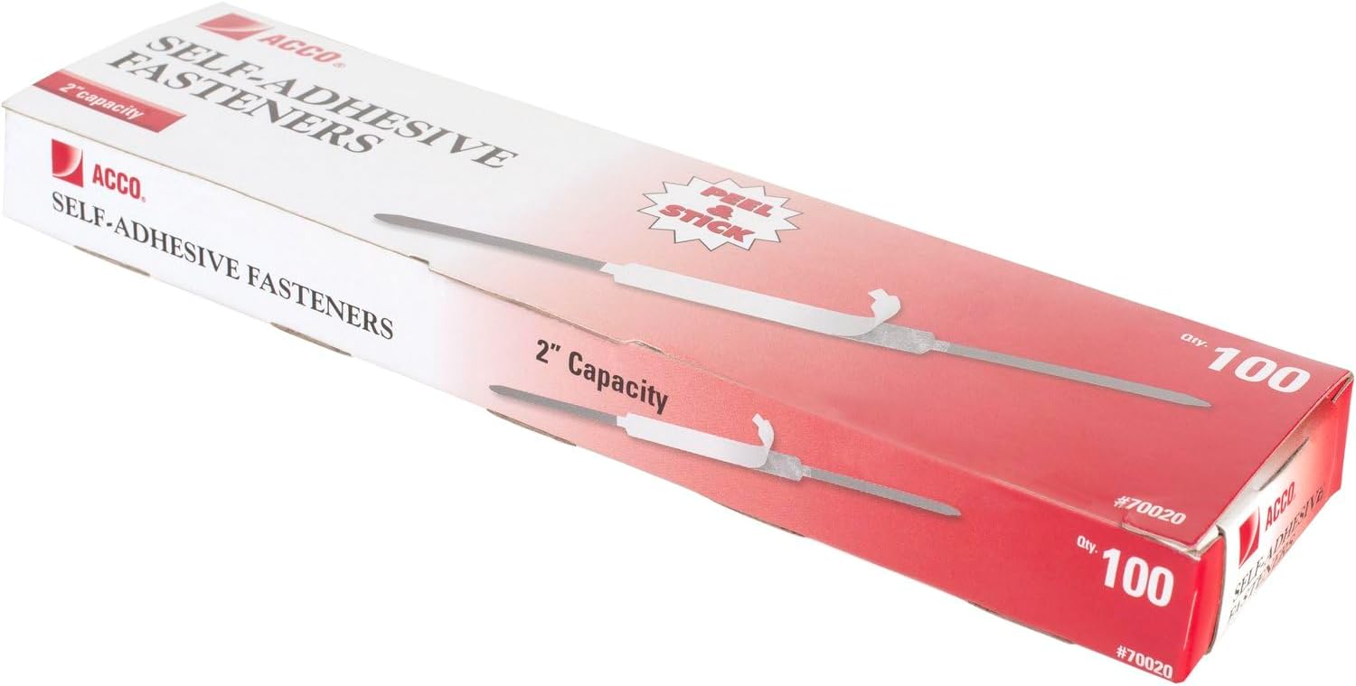 GBC Self-Adhesive Fasteners, 2" Capacity, Economy, 100 Fasteners/Box (70020)