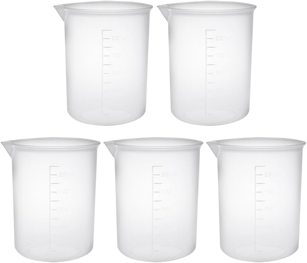 sourcingmap Measuring Cup 250ml PP Plastic Graduated Beaker Transparent for Lab Kitchen liquids 5pcs