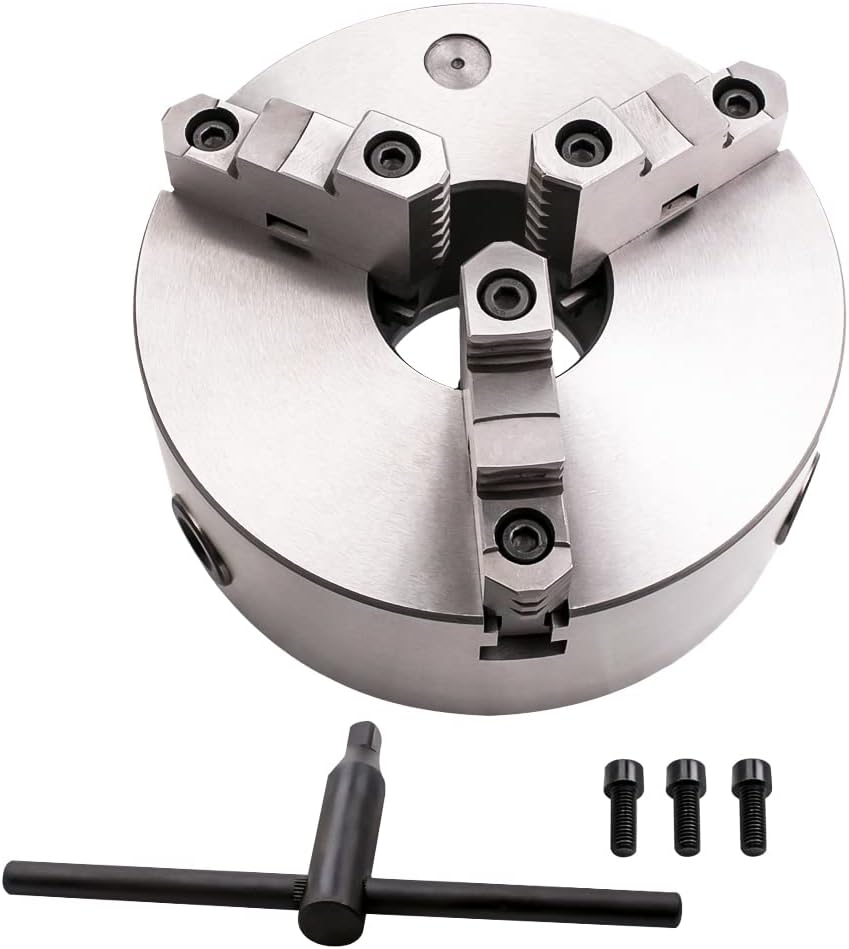 maXpeedingrods 8" 3-Jaw Lathe Chuck, K11-200A Self Centering Chuck, with T-key Fixing Screws Hexagon Wrench, Internal External Grinding for Lathe 3D Printer Drilling Milling Machine