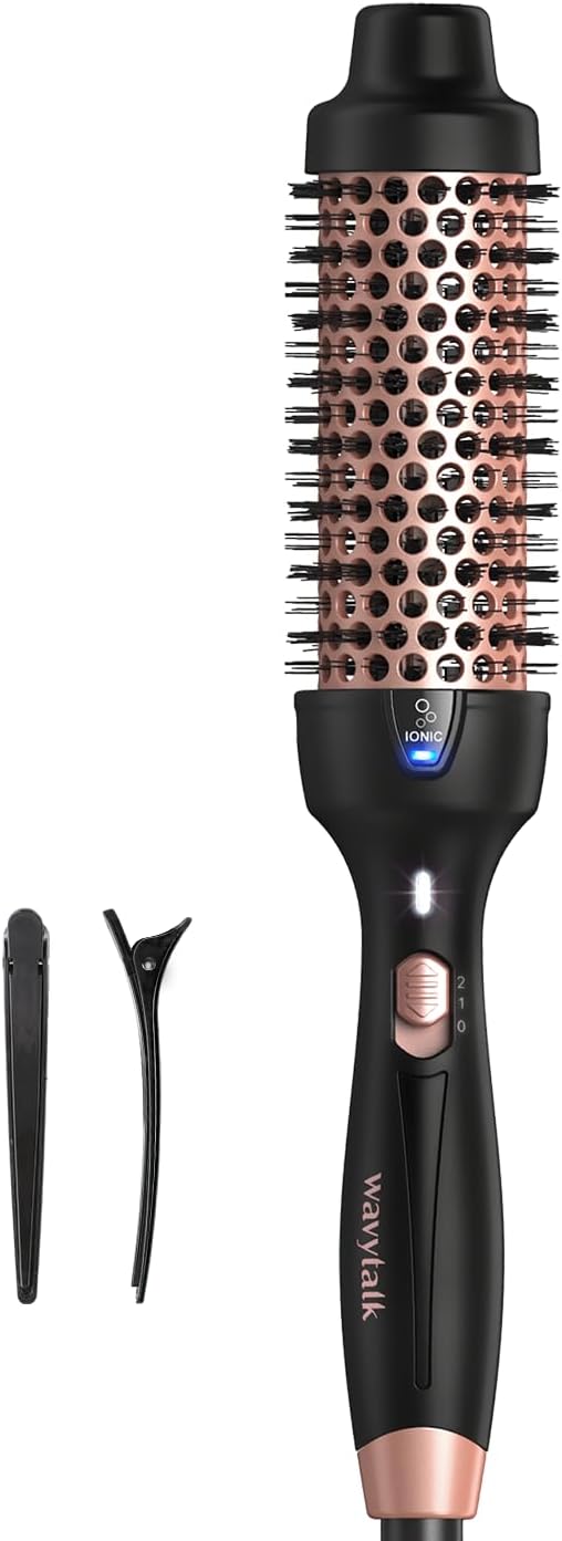 Wavytalk Thermal Brush, Heated Hot Brush Styling, 38mm IonicThermal Round Iron for Blowout Express, Heated Curling Iron Create Natural Curls, Dual Voltage and UK Plug, Rose Gold