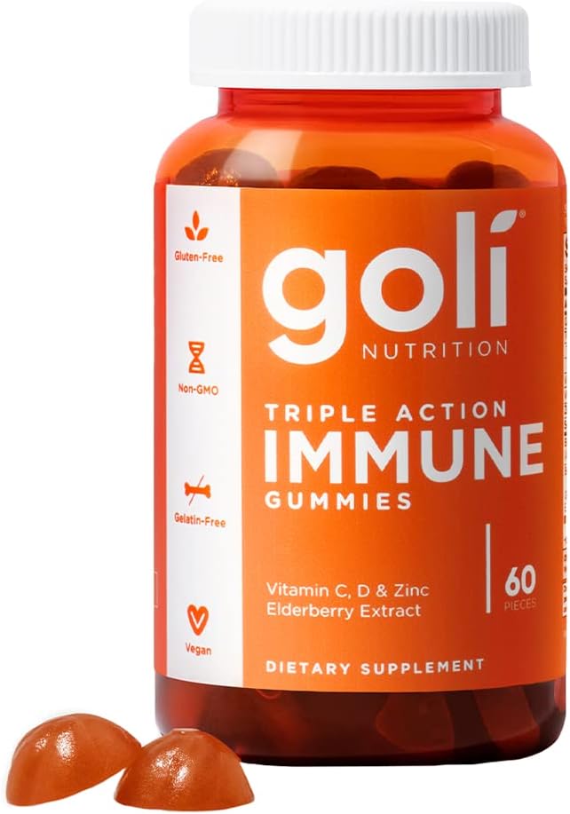 Goli Immune Vitamin Gummy - 60 Count - Elderberry, Vitamin C, D & Zinc, Vegan, Non-GMO, Gluten-Free & Gelatin-Free, Pack of 1
