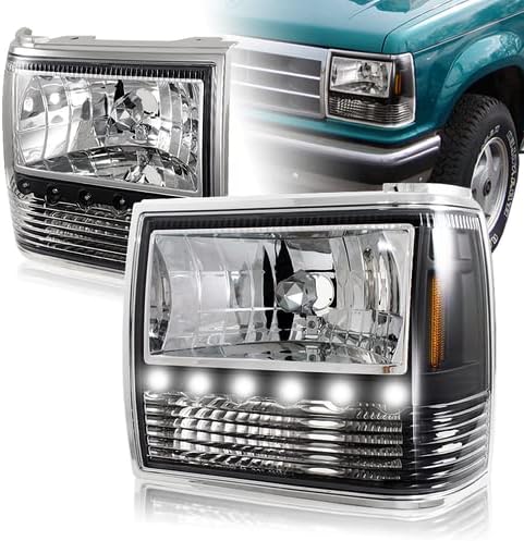 LED Daytime Running Headlight + Bumper Light + Corner Light 2 PCS Compatible with 1991-1994 Ford Explorer & Compatible with 1989-1992 Ford Ranger, Amber Reflector 1990 1991 (Black Housing)