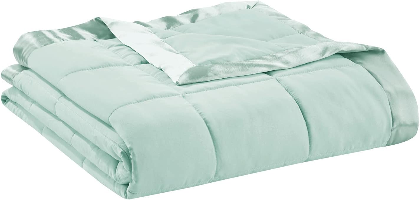 Madison Park Windom Down Alternative Blanket, Premium 3M Scotchgard Moisture Wicking Treatment, Lightweight and Soft Bed Cover For All Season, Satin Trim, Seafoam Full/Queen