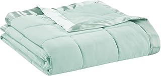 Madison Park Windom Down Alternative Blanket, Premium 3M Scotchgard Moisture Wicking Treatment, Lightweight and Soft Bed Cover For All Season, Satin Trim, Seafoam Full/Queen