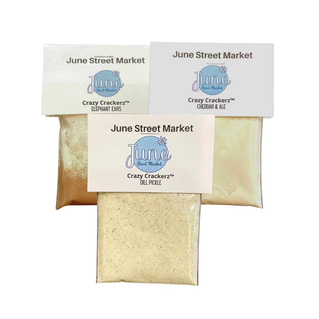 June Street Market Saltine Cracker Seasoning Mix Sampler 3 Pack | Dill Pickle, Elephant Ear, Cheddar & Ale | 3 Pack Bundle (1 of each flavor)