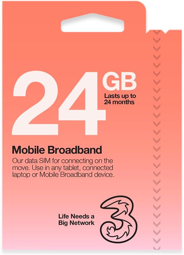 Three Mobile Pay As You Go Mobile Broadband 24 GB data SIM