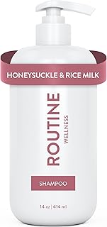 Routine Wellness Shampoo for Stronger Hair - Biotin | Vegan | Color Safe | Sulfate-Free | Clinically Tested | Nourishing Oils and Vitamins - Honeysuckle & Rice Milk 14oz