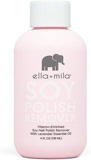 ella+mila Soy Nail Polish Remover Non-Acetone Nail Polish Remover - Non-Toxic Fingernail Polish Remover - Enriched with Lavender Essential Oil & Vitamins A,C & E (4 fl oz)