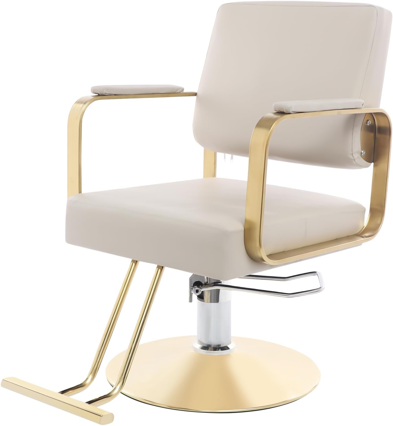 Artist Hand Salon Chair for Hair Stylist, 360° Swivel Hydraulic Barber Chair Barber Styling Chair Tattoo Chair Salon & Spa Chairs for Hair Stylist Women Man, Max Load Weight 440 Lbs (Gold+Beige)