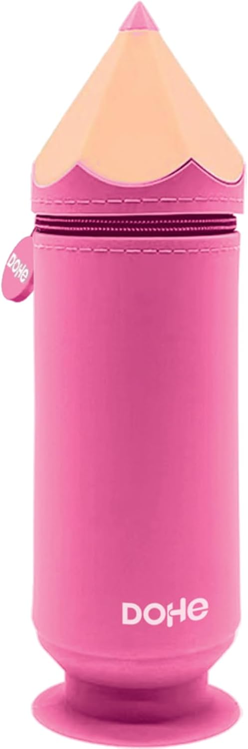 DOHE - Silicone Pencil Case - 1 Compartment, Pencil Shaped, Suction Cup for Desk or Table Top Use, Zipper Closure, Soft Touch Pencil Case, Dimensions: 6.8 x 20 cm
