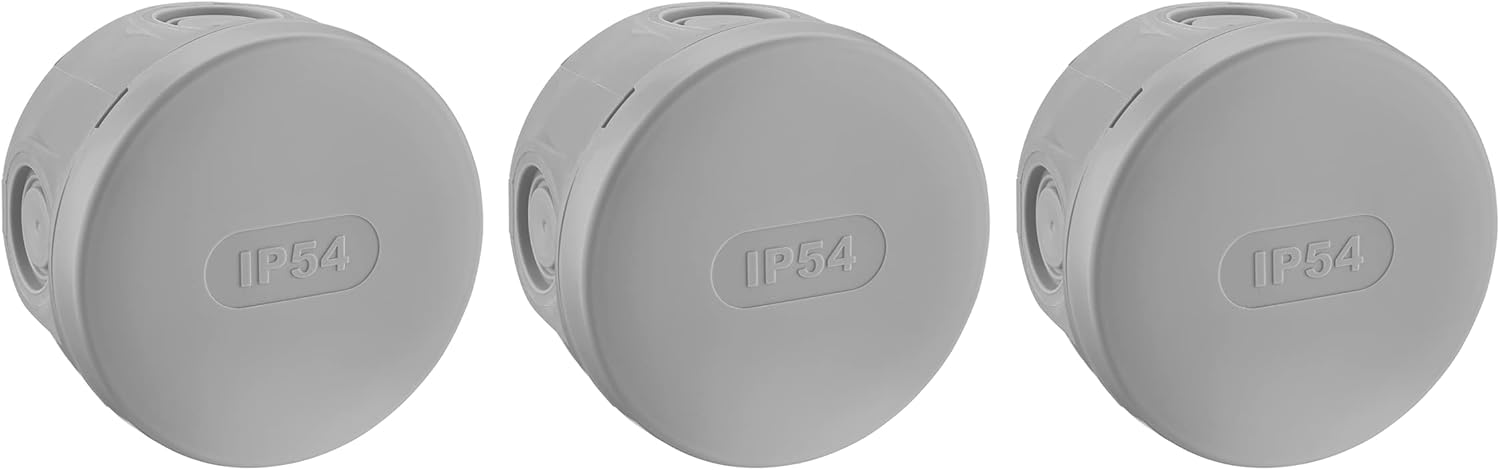 DEBFLEX - Waterproof Junction Box IP54 (Pack of 3) - For Secure Cable Connection - Surface-Mounted - Grey - φ70 x D.40 mm