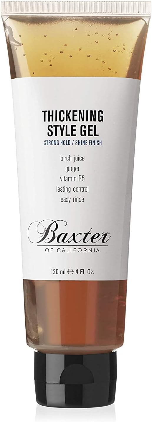 Baxter of California Thickening Style Gel Men - Non-Flaking Formula - All Day Lasting Control - Easy Rinse - Strong Hold Shine Finish Hair Styling Gel - 120 ml