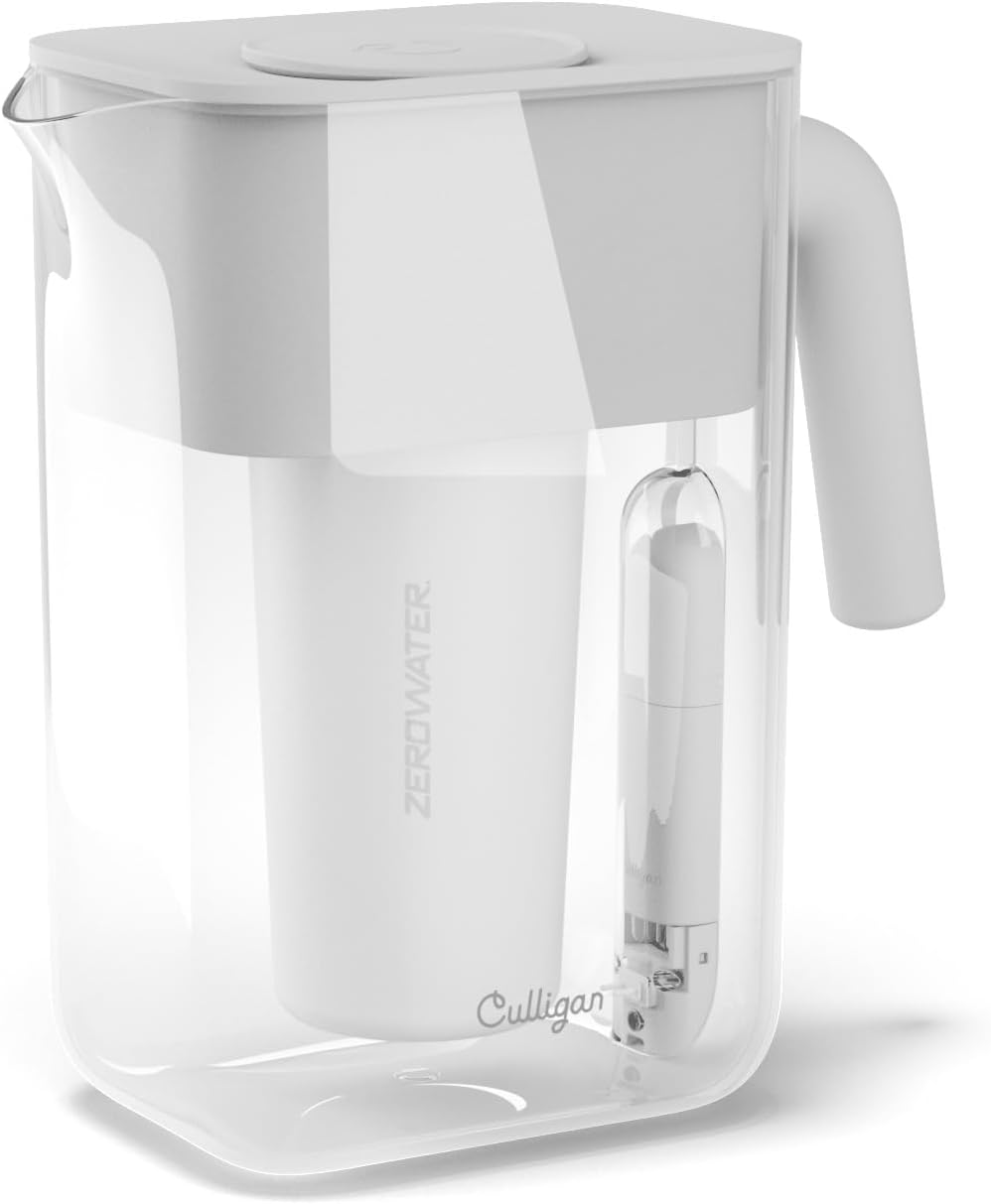 Culligan with ZeroWater Technology 12-Cup Water Filter Pitcher – Includes 5-Stage Advanced Water Filter, IAPMO Certified to Reduce Lead, Total PFAS (Forever Chemicals), Mercury, Fluoride, and Chlorine