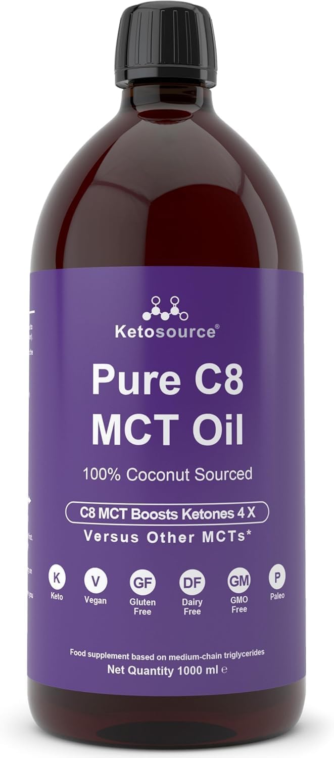 Pure C8 MCT Oil | Boosts Ketones 4X Versus Other MCTs | Supports Keto & Fasting | Highest 99%+ Purity | 100% Coconut Sourced | Vegan Safe & Gluten Free | Premium Lab Tested Purity | 1000ml Ketosource®