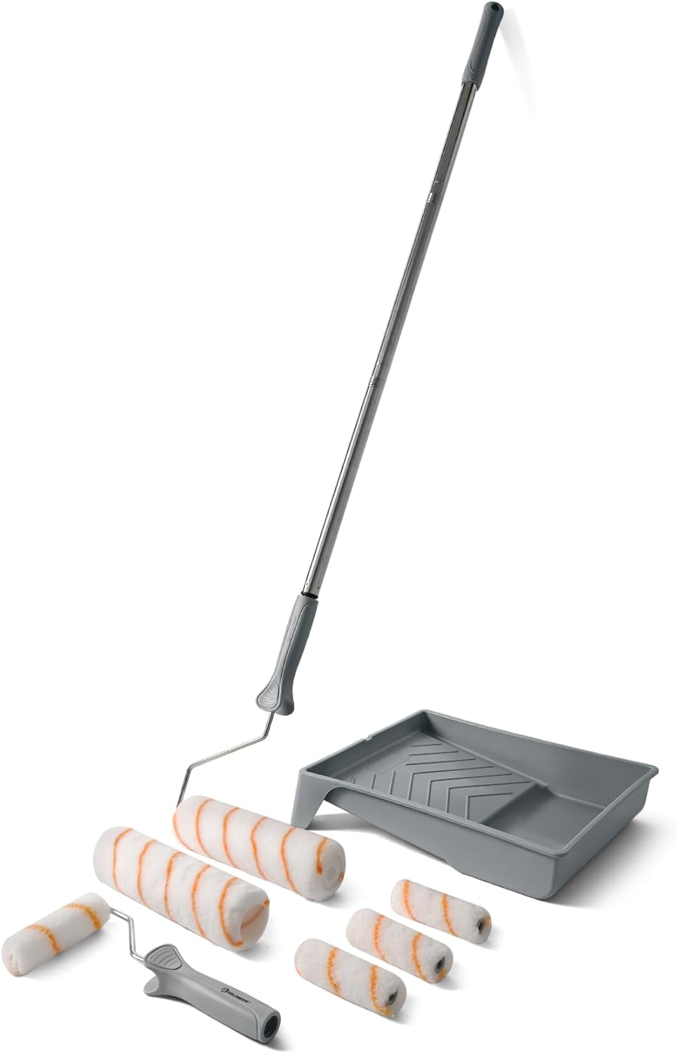 ROLLINGDOG Paint Roller Kit with Extension Pole - 9 Inch Paint Roller with Tray, 4Inch Mini Rollers,Stainless Steel Extension Pole (3ft)