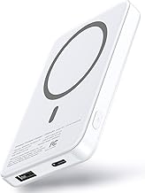 for MagSafe Portable Charger, 5000mAh Wireless Magnetic Power Bank with USB C & A Charging, Slim Phone Battery Pack for iPhone 15/15 Pro/15 Pro Max, iPhone 14/13/12 Series - (White)