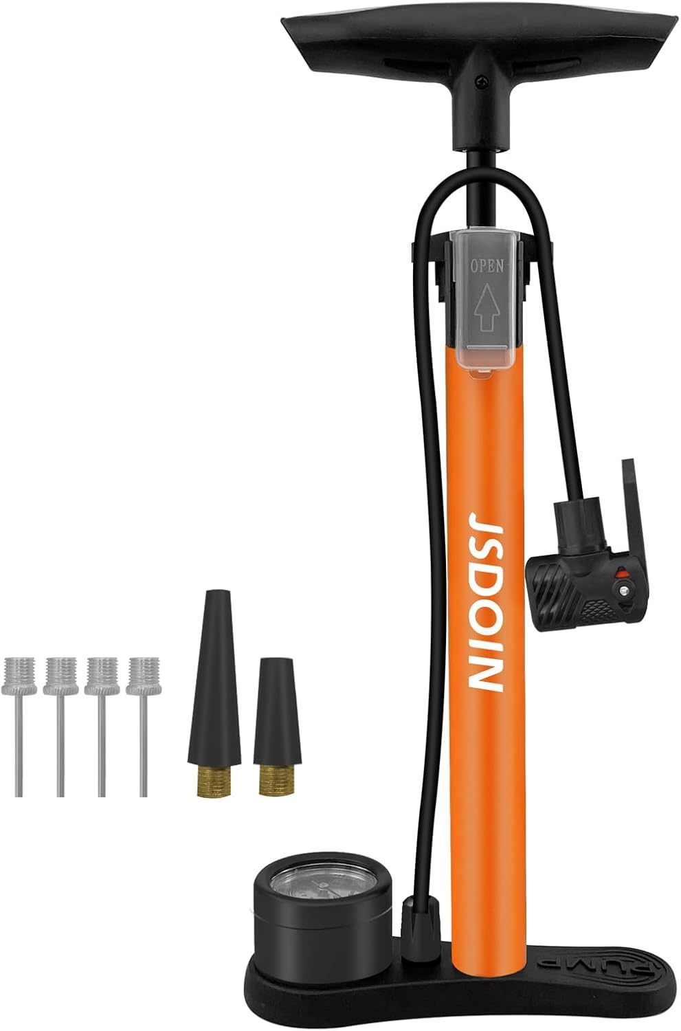 Jsdoin Bike Pump, High Performance Bicycle Floor Pump with Dual Presta and Schrader Valves, Bike Pumps with Pressure Gauge for Road Foot Bike, MTB, and Sports Balls