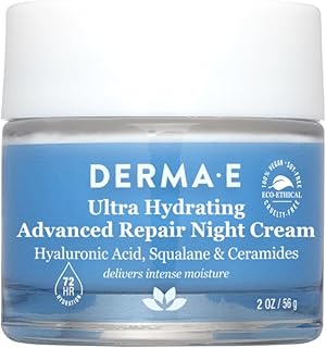 Derma E Ultra Hydrating Night Cream, Advanced Repair Overnight Face Moisturizer with Hyaluronic Acid to Replenish, Smooth and Nourish Skin, 2 oz