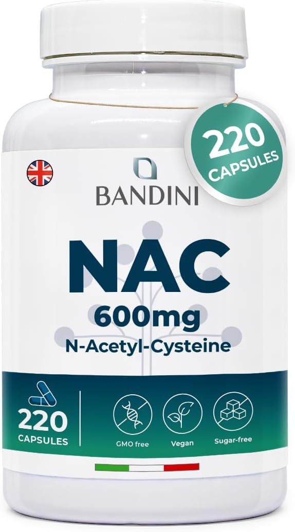 Bandini® NAC N-Acetyl-Cysteine ​​600 mg | 220 Vegan Capsules (+7 Months) | Glutathione Precursor | 1 Capsule per Day | High Bioavailability of N Acetylcysteine ​​Supplement | N-Acetyl Cysteine 600mg