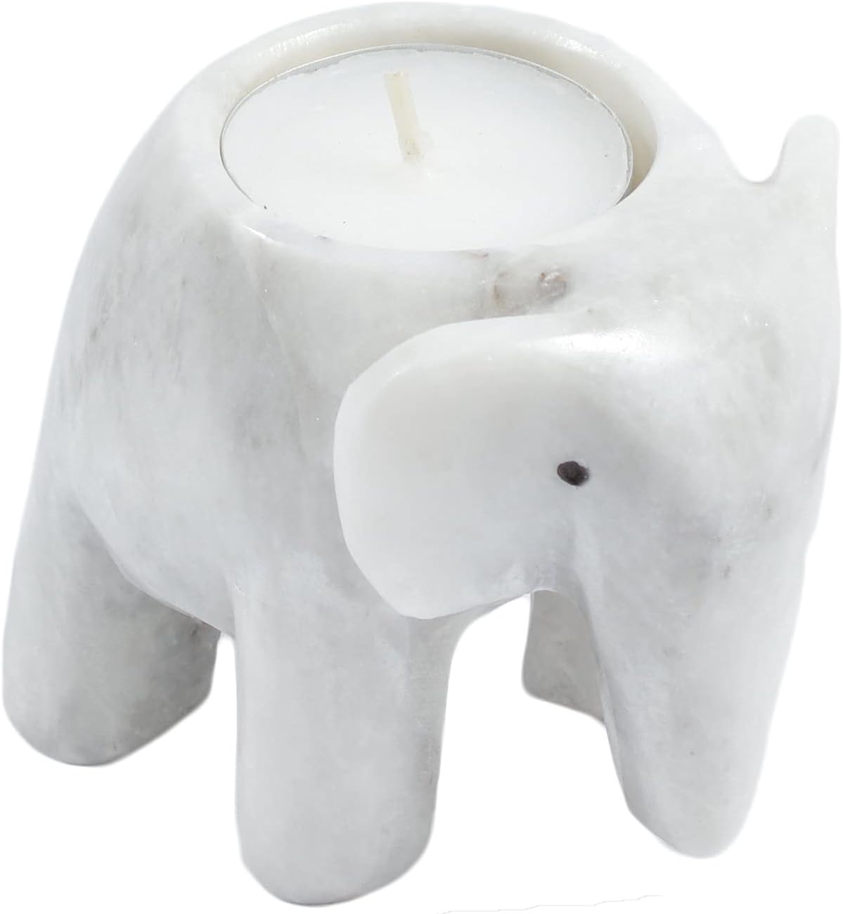3" Marble Elephant Tea Light Candle Holder (White Marble)