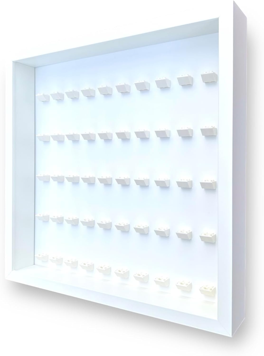 FRAMEPUNK Minifigure Display Case - for 50 LEGO Minifigures - Deep for accessories - Wall Mount - Removable Front - All White