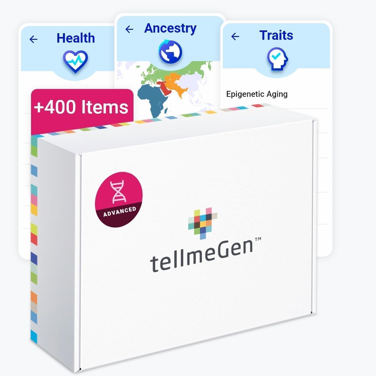 tellmeGen Advanced DNA Test Kit with 400+ Health, Ancestry, Traits & Fitness Reports, Personalized Genetic Reports and DNA Relative Connect with Lifetime Updates Included