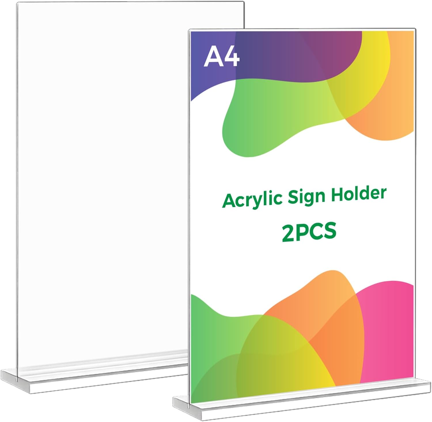 Thboxes A4 Acrylic Sign Holder, 2 Pack T-Shaped Double-Side Display Stand Poster Holder Clear A4 Menu Holders for Office, Hotel Store Restaurant
