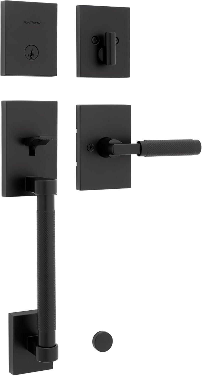 Kwikset Prava Front Door Lock Handle and Deadbolt Set, Entry Handleset Exterior with Interior Reversible Lever, Matte Black, Pick Resistant SmartKey Rekey Deadbolt Security, with Microban Protection