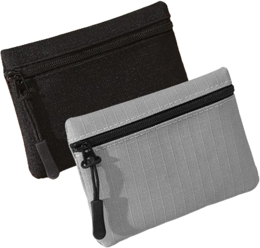JAMAKALA 2 Pack Coin Purse Pouch, Small Change Pouch Oxford Cloth, Portable Change Purse with Zipper Coin Pouch Mini Change Bags for Women Men (Black+Grey)