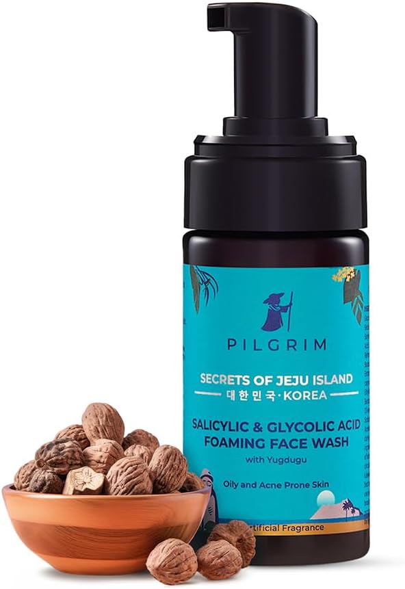 Pilgrim Korean 1.5% Salicylic(Bha) & 2% Glycolic Acid(Aha) Foaming Face Wash for Oily & Acne-Prone Skin Glycolic & Salicylic Acid Face Wash Men & Women Korean Skin Care Products 120 Ml