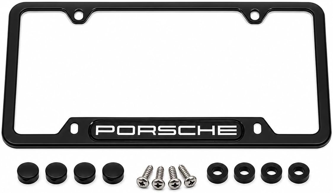Porsche Genuine OEM Stainless Steel Nameplate License Frame - Matte Black Finish