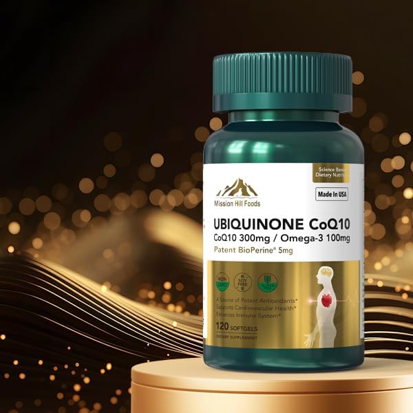 Ubiquinone CoQ10 (100mg) + Omega-3 (100mg) + BioPerine (5mg) | Supports Heart Health, Energy & Absorption (1 Bottle-120 Softgels-2mo Supply) | High EPA & DHA | Non-GMO, Gluten-Free