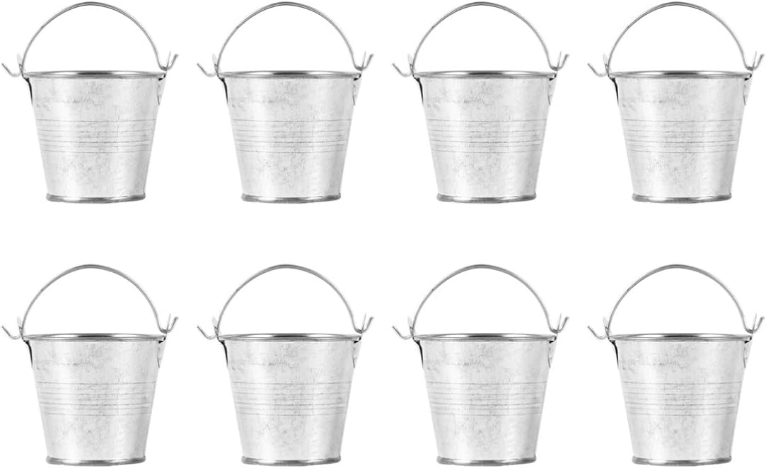 Milisten 8pcs Mini Iron Bucket Small Silver Planters for Flowers Decor Storage Versatile Miniature Buckets for