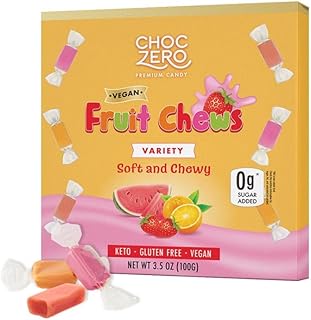 ChocZero Chewy Candy Variety Pack, Sugar Free, All Natural, Vegan, Orange Strawberry and Watermelon Candy, 3.5 Ounce (Pack of 1)