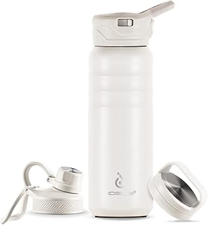 IDEUS Vacuum Insulated Water Bottle, 24 oz Stainless Steel Water Bottles with Straw, Chug and Spout Lid, Reusable Metal Water Bottle Leak Proof Gym Water Bottle, BPA-Free(White)