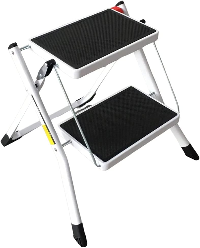 REQUISITE NEEDS Foldable 2 Step Ladder Compact Heavy Duty Steel Portable with Anti-Slip Stable for Kitchen Home Adult 150KG Capacity Black